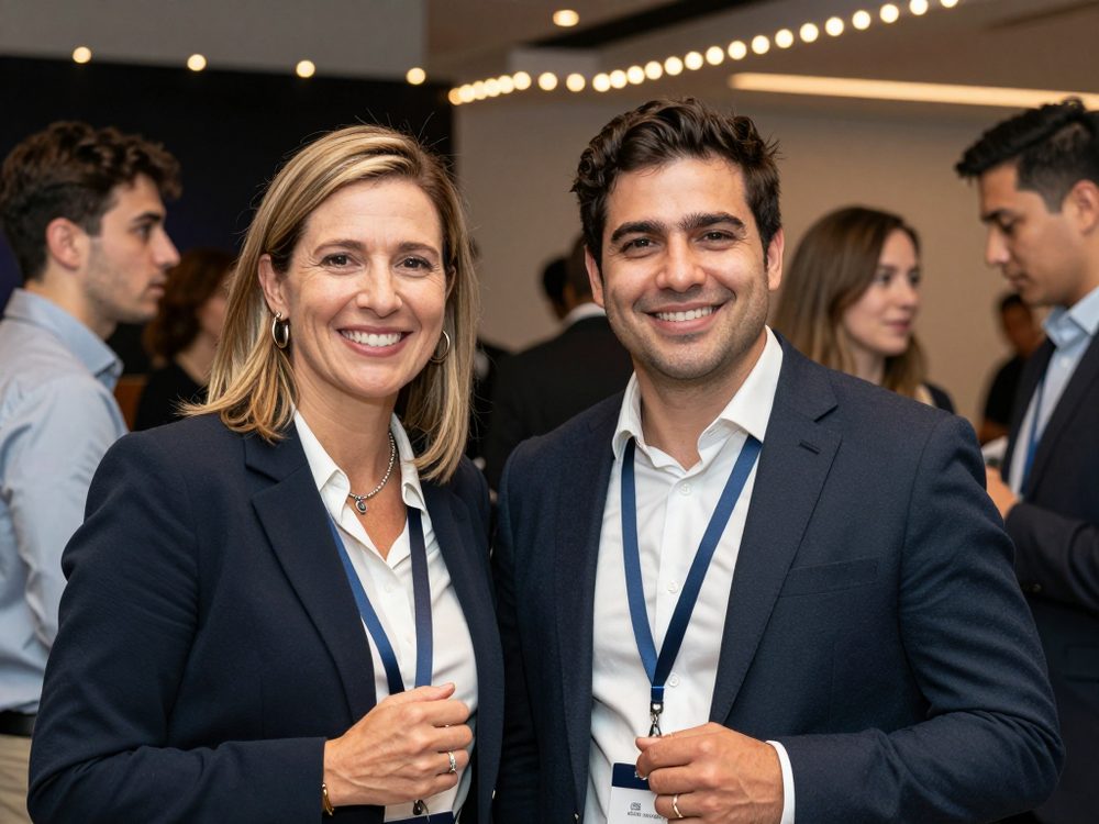 Colleagues posing together at a corporate event