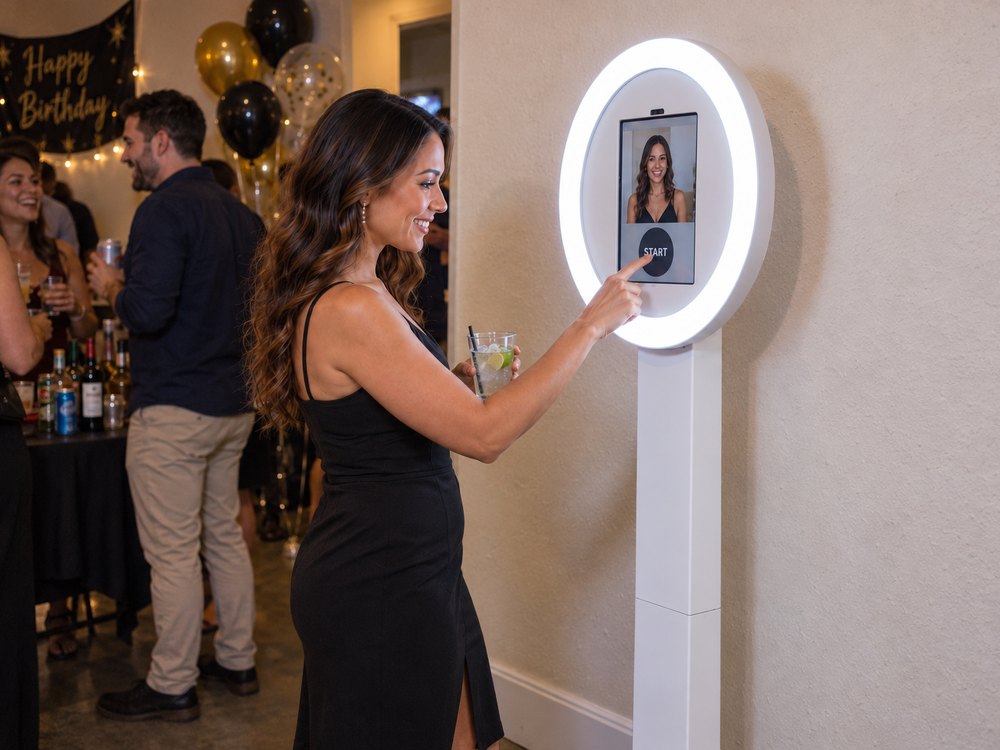 Guest using a self-service photo booth kiosk