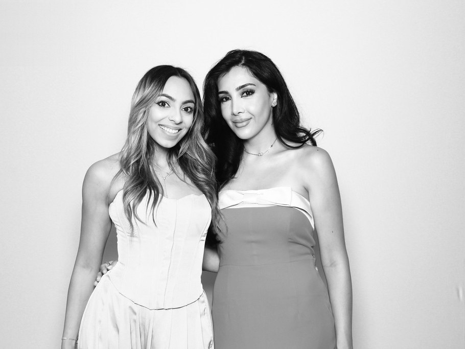 Black and white glam booth portrait of a couple